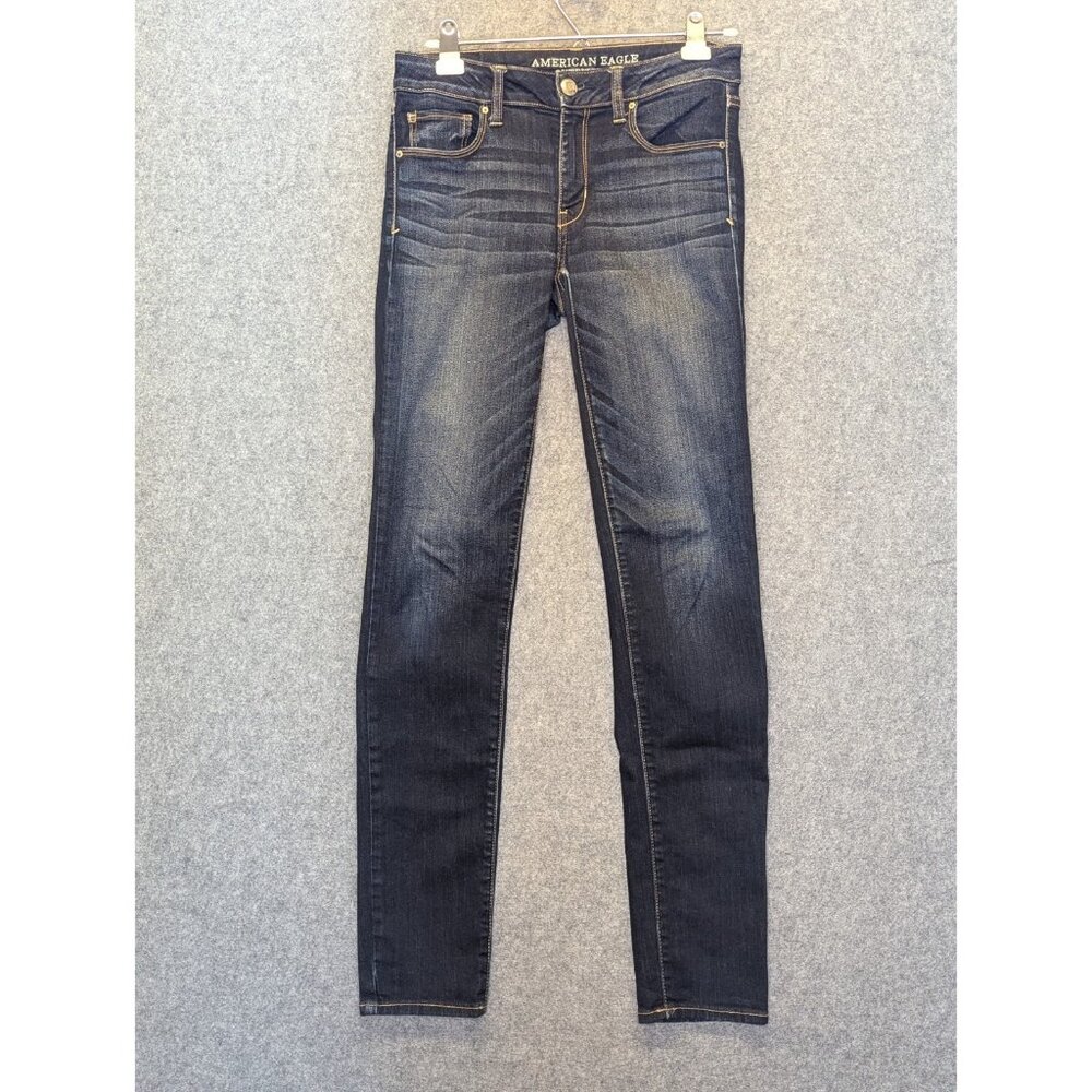 American Eagle Women’s Jeans Size 6 Skinny Blue Denim Super Stretch Distressed
